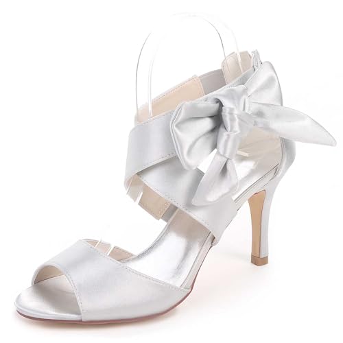 TarfiC Hochzeitsabsatzschuhe Zehen, Hochabsatz, Brautschuhe, Mary Jane-Stil, aus Satin, niedriger Katzenheels, mit Reißverschluss, für Abendveranstaltungen von TarfiC