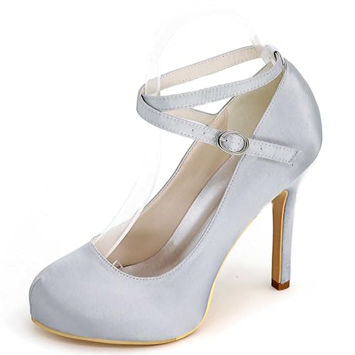 TarfiC Hochzeitschuhe für die Braut mit hohen Absatz, rundem Vorderteil und Schnürung, Satin-Pumps für Frauen, Hochzeits- und Abendparty-Schuhe von TarfiC