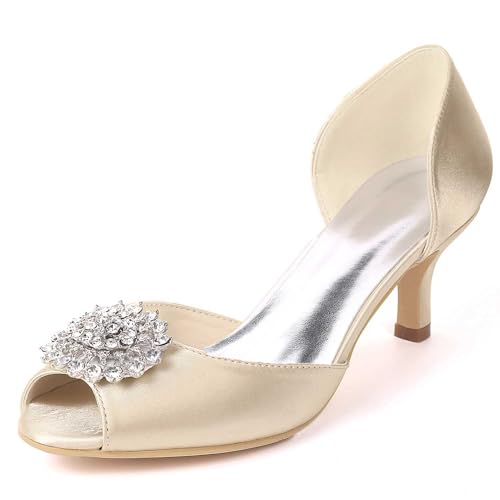 TarfiC Hochzeitsschuhe für Braut mit hohen Absätzen, Bridal-Schuhe mit Strasssteinchen, Hochzeits-Pumps aus Satin für Damen, Abendschuhe von TarfiC