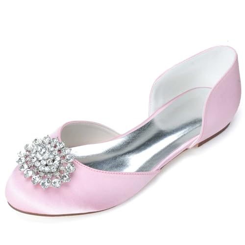 TarfiC Hochzeitsschuhe für die Braut - Satin Sandalen mit Glitzersteinchen einfach anziehen, komfortable Pump-Schuhe für Gala- und Abendkleider von TarfiC