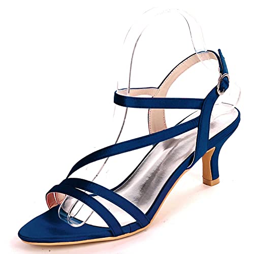 TarfiC Satin Hochzeitsschuhe Offene Zehen Schnalle Brautschuhe Damen Mary Jane Niedrige Absätze Pumps Hochzeitskleid Schuhe von TarfiC