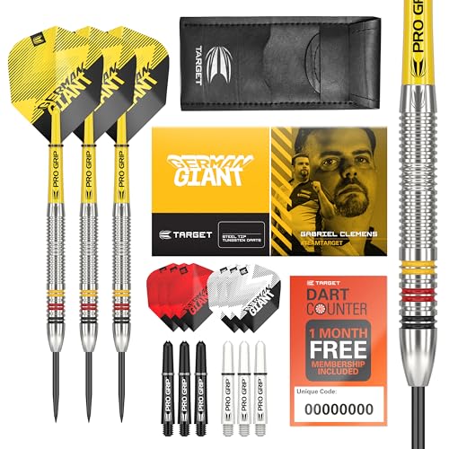 Target Darts Gabriel Clemens 22G Wolfram Stahlspitze Dart Satz Dartpfeile - 9 Pro Grip Schäfte - 9 Pro Ultra Dart Flights – Dart Wallet - Dart Counter App Coupon Bundle von Target Darts