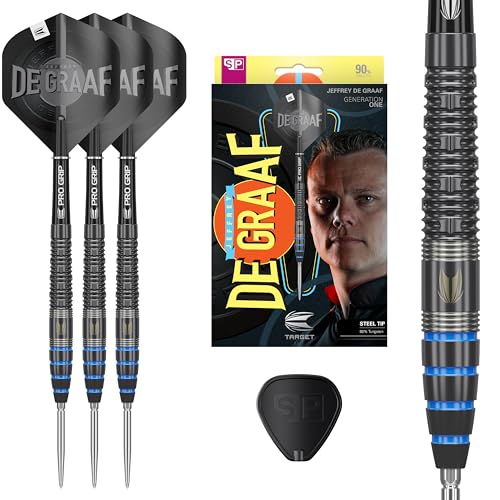 Target Darts Jeffrey de Graaf Gen 1 Steel Tip Swiss Point Darts, 90% Tungsten Darts, 23G | Generation 1 Black Steeltip Dartpfeile, Player Edition Swiss Points Dart-Sets von Target Darts