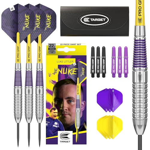 Target Darts Luke Littler Messing Stahlspitzen Dart Set – 22G Stahlspitzen Dart, The Nuke Player Edition Dart Set, Dart Flüge, Schäfte und Dart-Etui enthalten | Professionelles Dart Zubehör Target Darts Luke Littler Messing Stahlspitzen Dart Set – 22G Stahlspitzen Dart, The Nuke Player Edition Dart Set, Dart Flüge, Schäfte und Dart-Etui enthalten | Professionelles Dart Zubehör von Target Darts