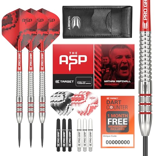Target Darts Nathan Aspinall 24G Tungsten Steeldart Set - 9 Pro Grip Shafts - 9 Pro Ultra Flights - Darttasche, Dart Zubehör, Wolfram Dart Satz Target Darts Nathan Aspinall 24G Tungsten Steeldart Set - 9 Pro Grip Shafts - 9 Pro Ultra Flights - Darttasche, Dart Zubehör, Wolfram Dart Satz von Target Darts