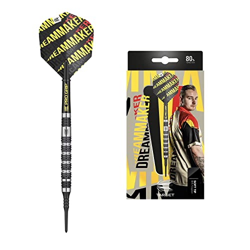 Target Darts Unisex-Adult Dimitri-Van den Bergh Dream Maker 80% Wolfram Softdarts-Set Dartpfeile, Schwarz, Gelb and Roter, 18G von Target Darts