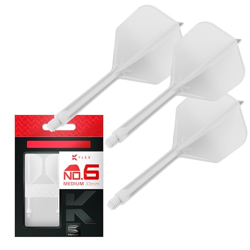 Target Darts K Flex Flights mit Dart Schäfte, No.6 Weiß, Medium Stem (33mm) | K-Flex Flight und Shaft | Set Mit 3, Kflex Darts Zubehör No 6 | Target K Flex Dart Flights mit Schafts von Target Darts