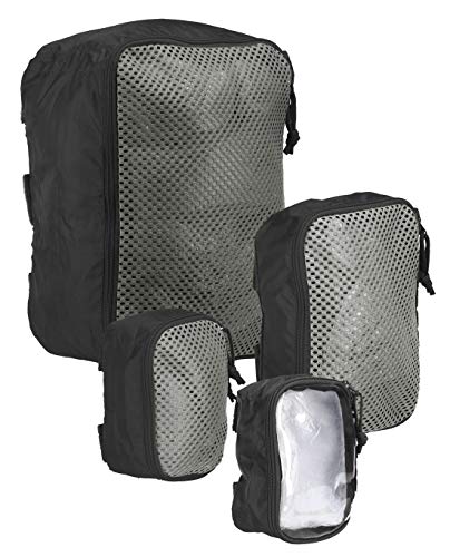 Tasmanian Tiger TT Modular Pouch Set gepolsterte halb-transparente Organizer Rucksack Zusatz-Taschen Set in 3 Größen mit Klett-Rückseite, Schwarz von Tasmanian Tiger