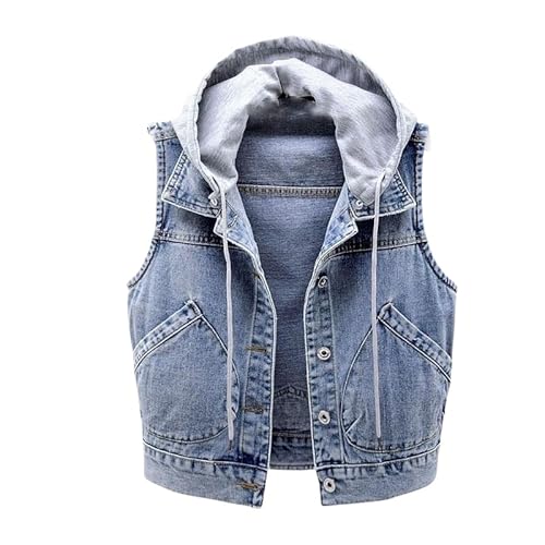 Jeansweste Herren,Kurze Damen-Jeansweste Mit Kapuze, Blau, Ausgefranste Vintage-Jeansweste, Geknöpfte Jacke Mit Taschen, Verwaschene Jeansjacke, Weste, Ärmelloser Cardigan-Mantel, XL Jeansweste Herren,Kurze Damen-Jeansweste Mit Kapuze, Blau, Ausgefranste Vintage-Jeansweste, Geknöpfte Jacke Mit Taschen, Verwaschene Jeansjacke, Weste, Ärmelloser Cardigan-Mantel, XL von TatbUL