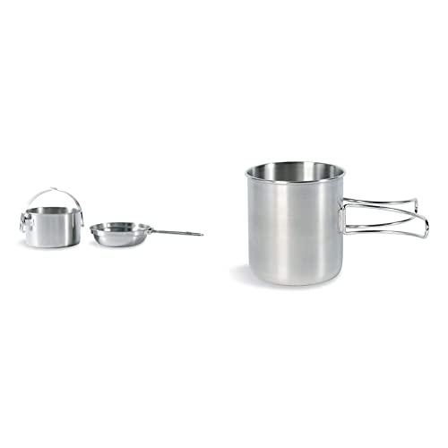 Tatonka Camping-Kochset Kettle 4,0 L - Topf und Pfanne aus Edelstahl - 4 Liter Volumen - Mit Henkel zum Aufhängen - Ø 23,5 x 14 cm & Becher Handle Mug 600, Transparent, 0.6, 4073 von Tatonka