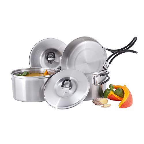 Tatonka Camping-Kochgeschirr Cookset Regular (5-teilig) - Edelstahl-Geschirr mit Pfanne und 2 Töpfen mit Deckeln - Inklusive Transportbeutel - Rostfrei, schadstofffrei & lebensmittelecht, 16 x 9 cm von Tatonka