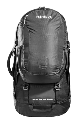 Tatonka Great Escape 50+10 - Reiserucksack mit großer Kofferöffnung, extra Rucksack (10l) und abdeckbarem Tragesystem - 60 Liter - 64 x 30 x 18 cm - black von Tatonka