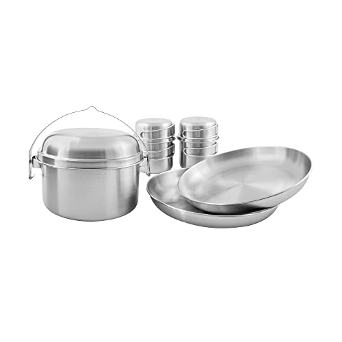 Tatonka Camping-Kochgeschirr Picnic Set II (8-teilig) - Edelstahl-Geschirr fürs Picknick zu zweit - Mit Topf, Deckel, 2 Teller und zwei Becher mit Deckeln - Schadstofffrei & lebensmittelecht, 30 x 26,5 x 13 cm von Tatonka