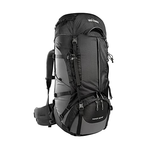 Tatonka Yukon 50+10 - Trekkingrucksack mit Frontzugriff, verstellbarem Rückensystem, extra Bodenfach, Regenhülle und 60 Liter Volumen (black/titan grey) von Tatonka