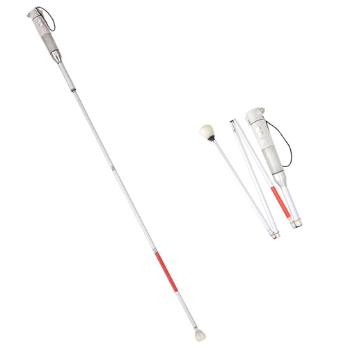 Klappbarer Rollostock – Rollo-Gehstock aus Aluminiumlegierung, Hilfsmittel zur Mobilitätshilfe, Nachtwarnung, reflektierend + Ton- und Licht-Sprachalarm(White,B(137cm/54in)) von Tavkomco