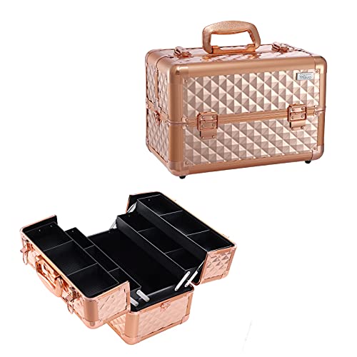 Kosmetikkoffer Groß Schminkkoffer Leer Make up Koffer Alu Beauty Case mit Schultergurt Friseurkoffer Abschließbarer Nagelkoffer, Rosegold von Tayqwiheva