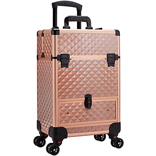 Kosmetikkoffer Trolley Make up Koffer Kosmetik Trolley mit Schublade Schminkkoffer Friseurkoffer mit Rollen Nagelkoffer Nageldesign Koffer Beauty Case,Rosegold von Tayqwiheva