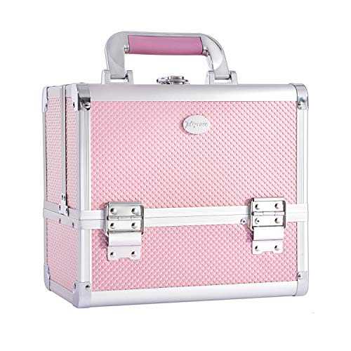 Kosmetikkoffer mit Spiegel Schminkkoffer Leer Make up Koffer Abschließbare Beauty Case aus Alu, rosa von Tayqwiheva