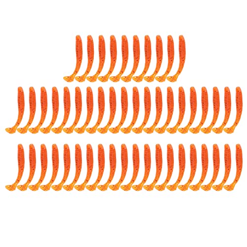 50 stücke Weiche Angelköder Köder Set, 5 cm Kunststoff Fischköder T-Schwanz Grub Wurm Köder Fischgeschirr Zubehör 9 Farben(Orange) von Tbest