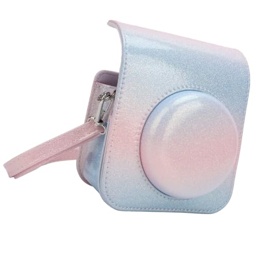 Tbest Kamera-Schutztasche Instant 12, Regenfest, Kratzfest, PU-Leder-Kameratasche mit Schultergurt (Blau Rosa) von Tbest