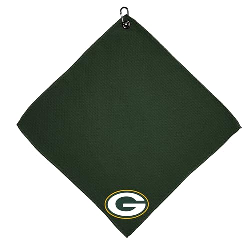 Team Golf NFL Green Bay Packers Golf-Handtuch mit Karabinerhaken, 38,1 x 38,1 cm, Premium-Mikrofaser mit tiefen Waffeltaschen, hervorragende Wasseraufnahme und schnell trocknendes Golf-Reinigungstuch. von Team Golf