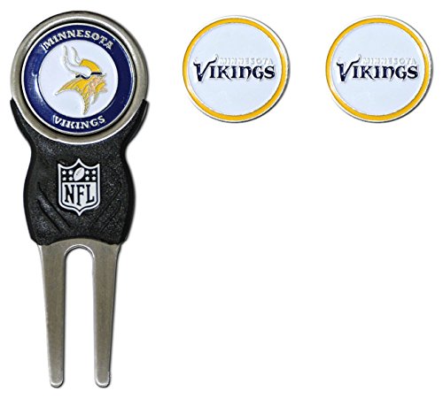 Team Golf NFL Minnesota Vikings Pitchgabel mit 3 Golfballmarkern, Marker, abnehmbar, magnetisch, doppelseitig, Emaille von Team Golf