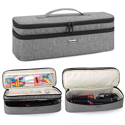 Teamoy Aufbewarhungstasche für Warmluftbürste Haartrockner, Glättender Styler Tragetasche, Reisetasche für Hair Dryer Haarglätter, Flauschiger Kamm Lockenbürste Tasche, Doppelschicht, Grau von Teamoy