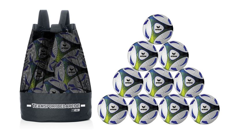 10er Ballset - Erima Hybrid Trainingsball (Gr. 5) - inkl. T-PRO Ballsack von Teamsportbedarf.de