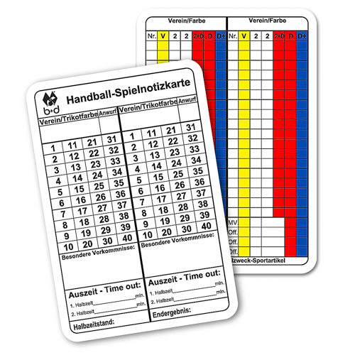 Schiedsrichter Spiel-Notizkarten - Handball von Teamsportbedarf.de