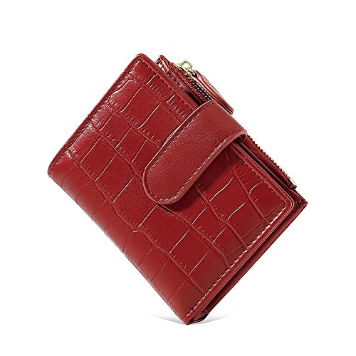 Damen kurz Geldbörse Fefaltet mit lebendige Textur Druckknopfverschluss Vintage Handtasche Mädchen Geldbörse Kartentasche mit Ausweisfenster rot Damen kurz Geldbörse Fefaltet mit lebendige Textur Druckknopfverschluss Vintage Handtasche Mädchen Geldbörse Kartentasche mit Ausweisfenster rot von TeeYee