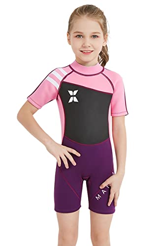 Mädchen 2.5mm Neoprenanzug Kinder Einteiler Tauchanzug Kurzarm Shorty Badeanzug Patchwork Sonnenschutz Rückenreißverschluss One Piece Wetsuit 009 rose M Mädchen 2.5mm Neoprenanzug Kinder Einteiler Tauchanzug Kurzarm Shorty Badeanzug Patchwork Sonnenschutz Rückenreißverschluss One Piece Wetsuit 009 rose M von TeeYee