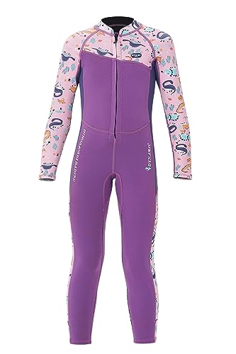 Mädchen 2.5mm Neoprenanzug Kinder Einteiler Tauchanzug Langarm Ganzkörper Cartoon Pattern Badeanzug Sonnenschutz One Piece Wetsuit 028 L von TeeYee