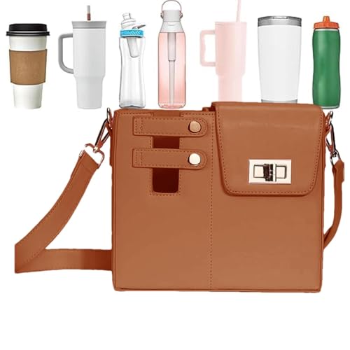 Teksome Wasserflaschenhalter-Beutel, Wasserflaschen-Tragetasche | Flaschenhalterbeutel,Tragbare Outdoor-Tasche aus Leder mit verstellbarem Schultergurt und Handytasche für Damen von Teksome