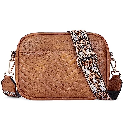 Telena Damen Handy Umhängetasche, Crossbody Bag mit verstellbarem Breiter Gurt, PU Leder Gesteppte Umhängetasche für Damen Braun Telena Damen Handy Umhängetasche, Crossbody Bag mit verstellbarem Breiter Gurt, PU Leder Gesteppte Umhängetasche für Damen Braun von Telena