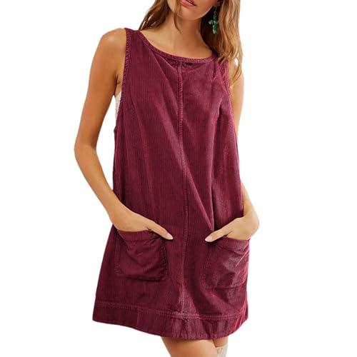 Corduroy, Corduroy Dresses, Cord Kleid, Cord Kleid Damen, Pullover Kleid Damen, Herbstkleid Damen (M,Red) von Tencipeda