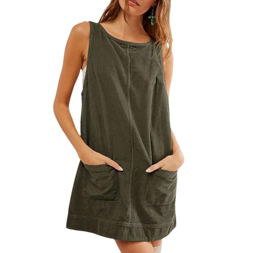 Corduroy, Corduroy Dresses, Cord Kleid, Cord Kleid Damen, Pullover Kleid Damen, Herbstkleid Damen (S,Green) von Tencipeda