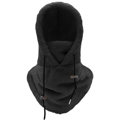 Tencipeda Sherpa Hood Ski Mask, Winter Outdoor Sherpa Hooded Sports Windproof Mask, Warm Face Cover Hat Cap Scarf (One Size,Black) von Tencipeda