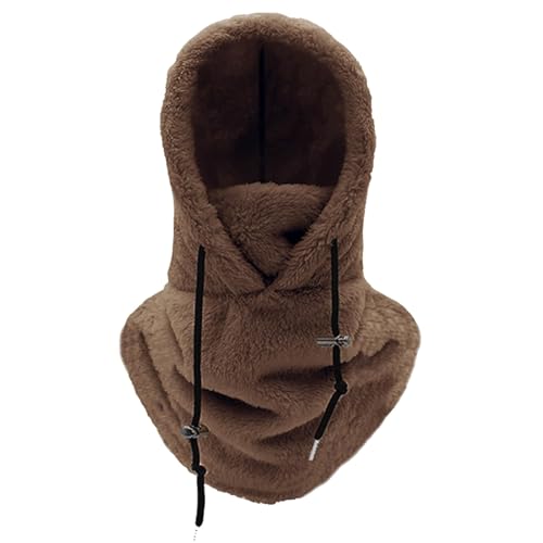 Tencipeda Sherpa Hood Ski Mask, Winter Outdoor Sherpa Hooded Sports Windproof Mask, Warm Face Cover Hat Cap Scarf (One Size,Brown) von Tencipeda