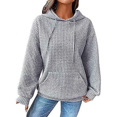 Waffle Knit Hoodie Women 2024, Waffle Sweatshirt Women, Casual Long Sleeve Drawstring Waffle Pullover (5XL,Gray) von Tencipeda