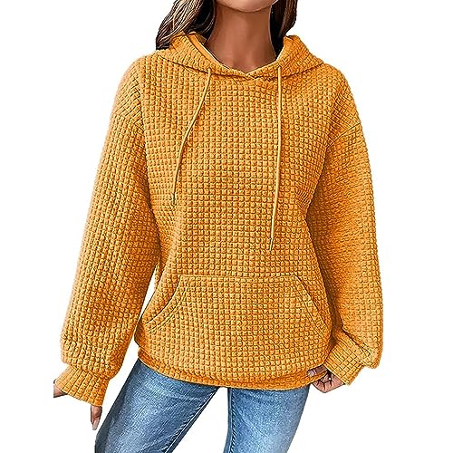 Waffle Knit Hoodie Women 2024, Waffle Sweatshirt Women, Casual Long Sleeve Drawstring Waffle Pullover (5XL,Orange) von Tencipeda