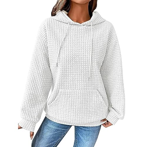 Waffle Knit Hoodie Women 2024, Waffle Sweatshirt Women, Casual Long Sleeve Drawstring Waffle Pullover (XXL,White) von Tencipeda