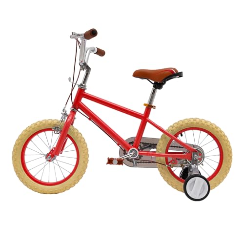Tenddya 14 Zoll Kinderfahrrad, Karbonstahlrahmen Kinderfahrräder mit Stützräder Outdoor Sportlich Kinder Fahrrad Höhenverstellbares Fahrräd für Mädchen und Jungen ab 3-4 Jahre (Rot) von Tenddya