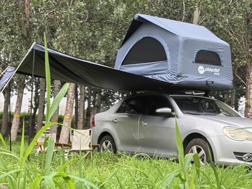 TentHome Dachzelt Aufblasbar Auto 2 Personen Autodachzelt Einfacher Aufbau Outdoor-Glamping-Camping Zelt für SUV, LKW und Universal-Autozelt Grau mit 90° Markise von TentHome