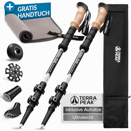 Terra Peak Wanderstöcke Teleskop Aluminium ausziehbar, Ultra-leicht - Trekkingstöcke & Nordic Walking Stöcke verstellbar Damen & Herren mit Gummipuffer - Kork-Griff Wander-Stock & Hiking Poles Terra Peak Wanderstöcke Teleskop Aluminium ausziehbar, Ultra-leicht - Trekkingstöcke & Nordic Walking Stöcke verstellbar Damen & Herren mit Gummipuffer - Kork-Griff Wander-Stock & Hiking Poles von Terra Peak