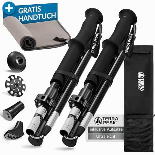 Terra Peak Wanderstöcke Teleskop Aluminium faltbar, ausziehbar & Ultra-leicht - Trekkingstöcke & Nordic Walking Stöcke verstellbar Damen & Herren mit Gummipuffer Wander-Stock & Hiking Poles (Zubehör) Terra Peak Wanderstöcke Teleskop Aluminium faltbar, ausziehbar & Ultra-leicht - Trekkingstöcke & Nordic Walking Stöcke verstellbar Damen & Herren mit Gummipuffer Wander-Stock & Hiking Poles (Zubehör) von Terra Peak