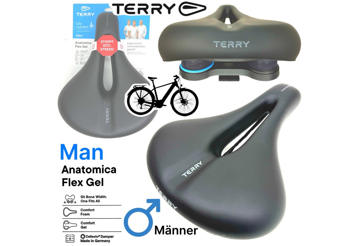 Terry Fahrradsattel Terry Fahrradsattel Anatomica Flex Gel Max komfort City E-Bike Herren Terry Fahrradsattel Terry Fahrradsattel Anatomica Flex Gel Max komfort City E-Bike Herren von Terry