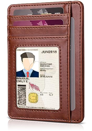 Teskyer Kartenetui, Card Holder Wallet, Slim Wallet, Karten Portemonnaie, 7 Fächer, mit ID-Fenster, RFID-Schutz, PU Leder, Braun von Teskyer