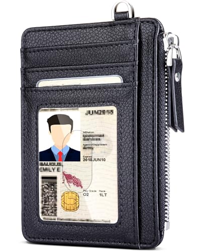 Teskyer Kartenetui Herren, Slim Wallet mit Münzfach, Card Holder Wallet, Karten Portemonnaie, RFID-Schutz, Minimalistischer, mit Reißverschluss, Fasst bis zu 8 Karten, Schwarz von Teskyer