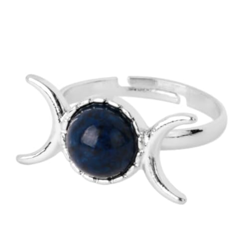 Steinringe – Dreifache Göttin, Hexenring, Mond, Sonne, Natursteinring, Verstellbarer Kristall, Amethyst, rosa Quarz, personalisierter Ring für den täglichen Gebrauch, Lapislazuli, Einheitsgröße von Tesselite