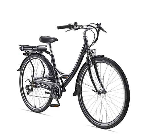 Teutoburg Senne Pedelec Citybike Elektrofahrrad schwarz, E-Bike 28 Zoll, 10,4 Ah/36V Lithium Ionen Akku, 7-Gang Shimano-Kettenschaltung von Teutoburg